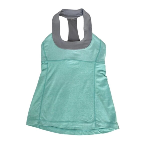 Lululemon Scoop Neck Tank Top Turquoise Gray Mesh T Back Women's Size 6 No Pads - Picture 8 of 8